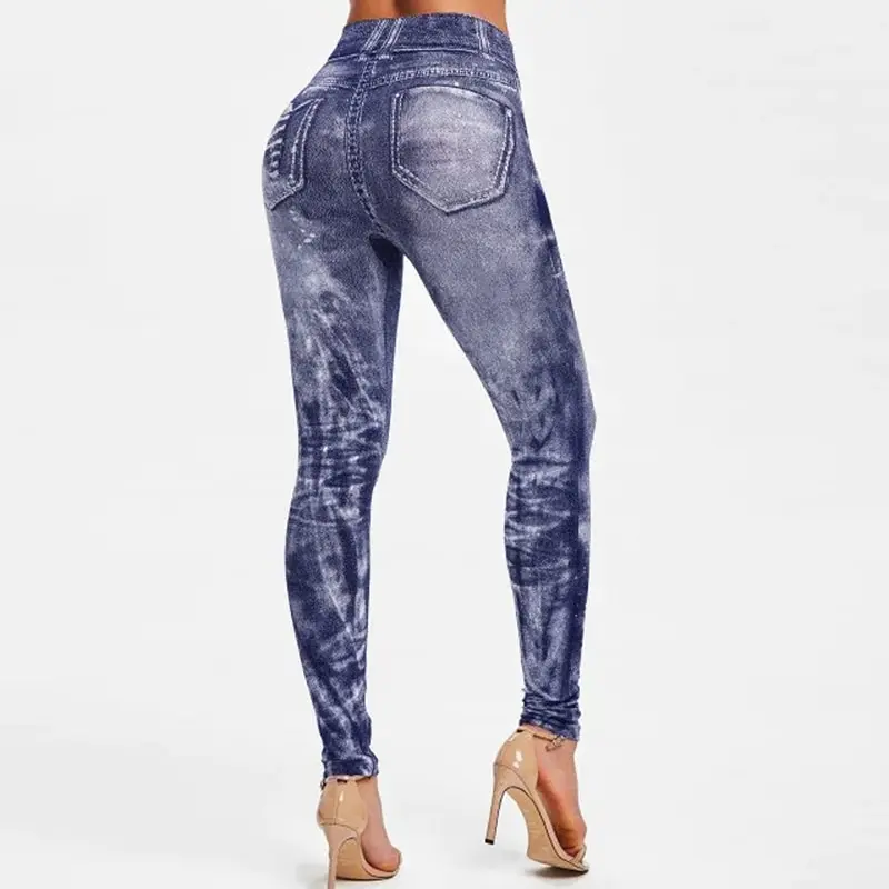 Sexy astic Imitation  Jeans Leggings High Waist Pants Fitness Slim Legg Mujer 2021 Sport Push Up Leggings For Women Hot peach lift leggings