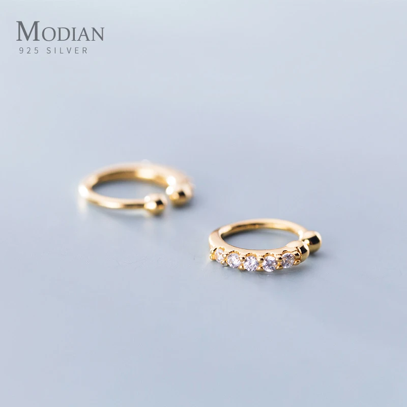 Modian Real стерлингового серебра 925 золотистого цвета прозрачный CZ крошечные модные милые Клипсы Серьги для женщин Шарм изысканное Серебряное украшение