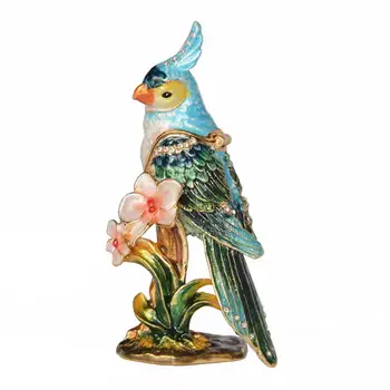 

COCKATIEL PARROT BIRD FIGURINE TREASURED TRINKET JEWELRY NECKLACE BOX PEWTER ORNAMENT COLLECTIBLES GIFTS