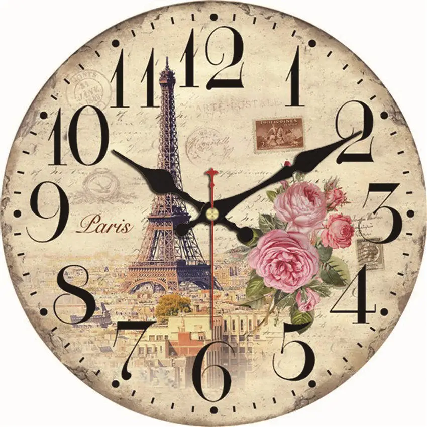 Figure Wall Clocks Shabby Retro Home Kitchen Room Decor Rustic Cooker Non-Ticking Silent Quiet Cook Small Kitchen Clocks 