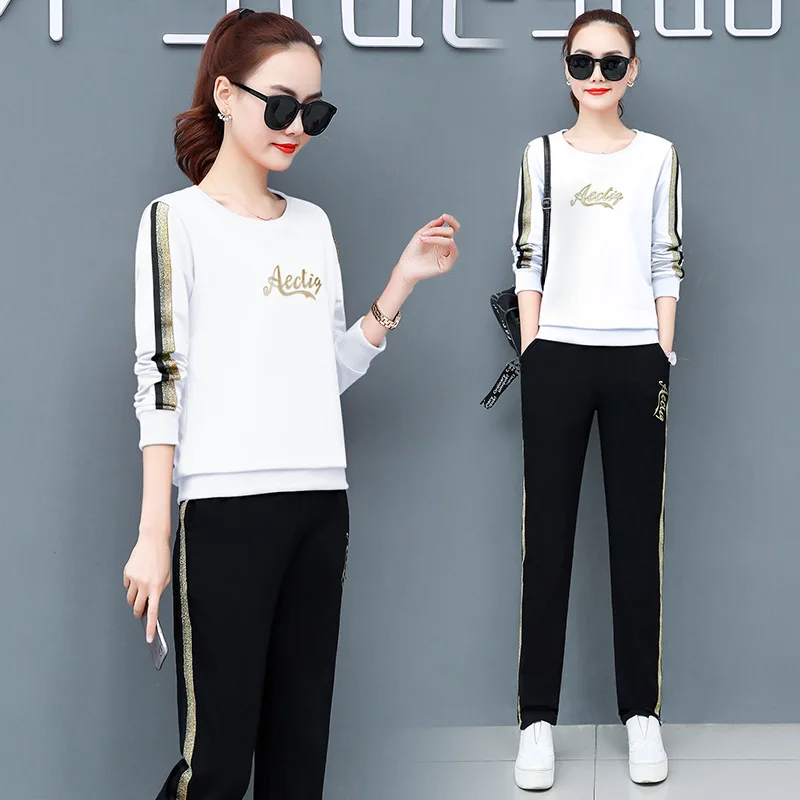 

Photo Shoot Sports WOMEN'S Suit Spring And Autumn Two-Piece 2019 New Style Fat Mm Spring Clothing Large Long-sleeved Sweater Cas