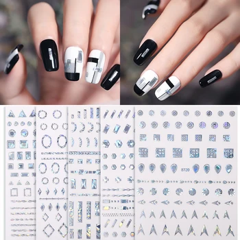 

1 Sheet Silver Laser 3D Nail Sticker Mix Pattern High Level Nail Transfer Decals Nail Art DIY Design Decorations