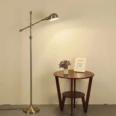 

American all-copper adjustable floor lamp living room bedside lamp modern retro LED fishing floor lamp