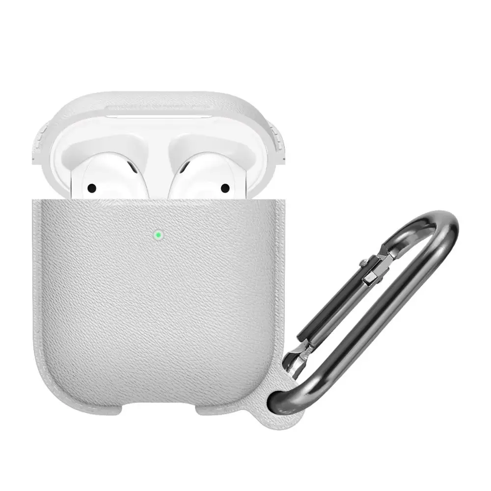 Стиль Litchi Мягкий силиконовый чехол для Airpods 1 2 чехол противоударный полный защитный чехол для Airpods чехол с крючком - Цвет: White