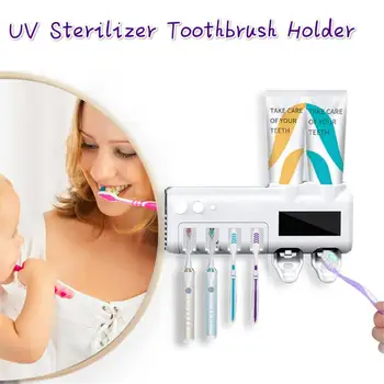 

Bathroom UV Light Sterilizer Toothbrush Holder Cleaner & Automatic Toothpaste Dispenser Toothpaste Holders Toothbrush Holders