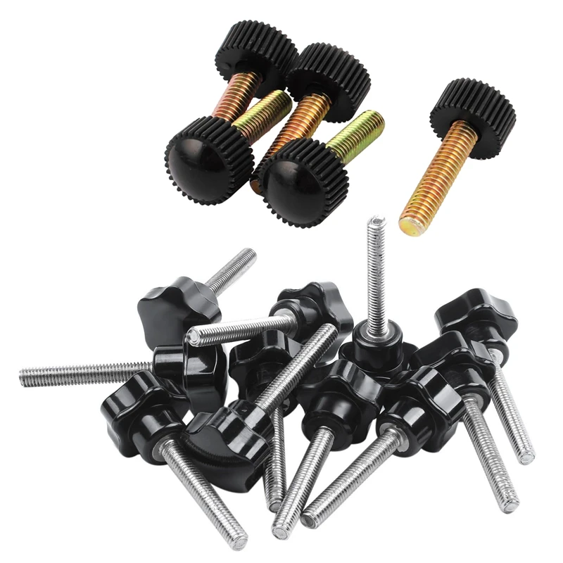 

11Pcs M6 x 40mm Thread 25mm Dia Star Shaped Head Clamping Screw Knob & 5Pcs M6 x 25mm Round Head Screw on Straight Knurled Clamp