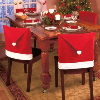 

Christmas Chair Cover Non-woven Red Hat Santa Claus Chair Cover Chair Back Cover Merry Christmas Decor Christmas Chair Cover
