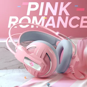 

Gaming Headphones Wired Girl Pink Stereo Headphone Noise Canceling Headphone With Microphone