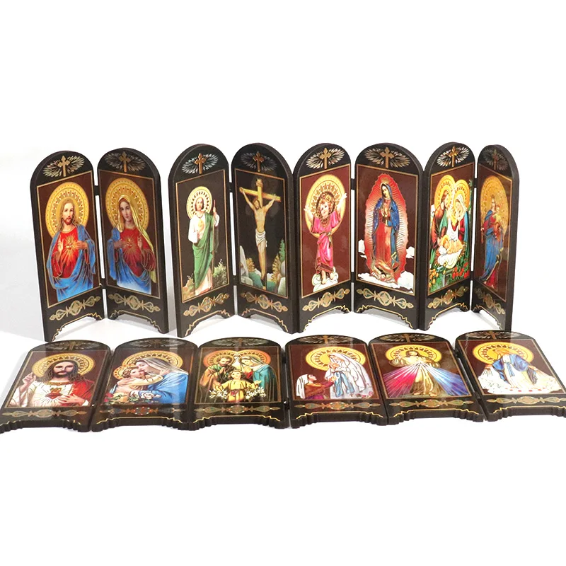 Religious Figure Icon Double Screen Desk Decoration Jesus Christ Sacred Heart Virgen Maria Figures