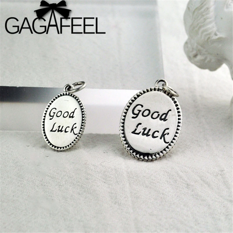 GAGAFEEL Retro Good Lucky Necklace Pendant S925 Sterling Silver Oval Dainty Jewelry Gift Engraved Letters | Украшения и