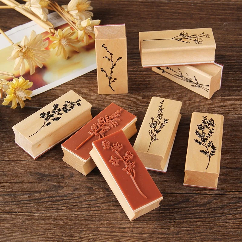 Set Timbri Legno Con Motivi Floreali - 22 Pezzi Per Fai Da Te E Scrapbooking - Foto 4