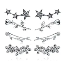 925 пробы серебряные ослепительные серьги-гвоздики в виде маргаритки с перьями и звездами, Женские Ювелирные изделия из стерлингового серебра