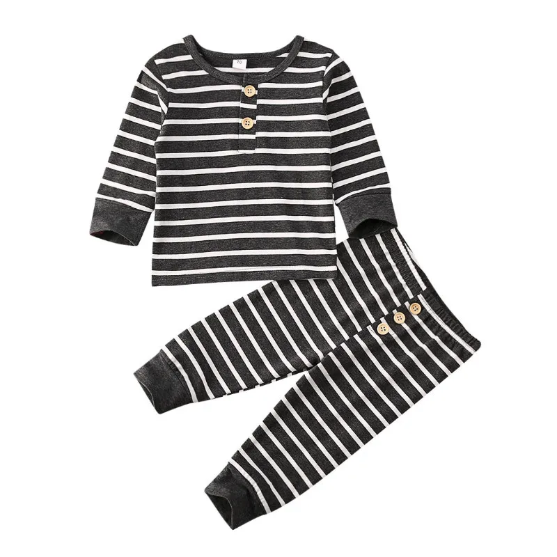 

CANIS Spring Autumn Baby Boy Girl Newborn Clothes Long Sleeve Striped Casual Top T-shirt Pants 2PCS Outfit Set