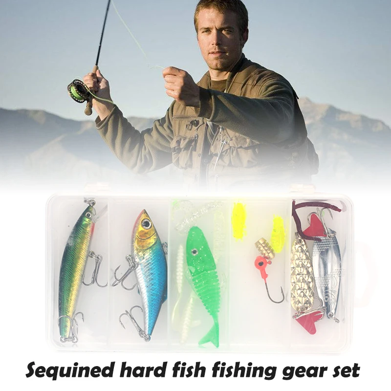 Durable Fishing Tackle Box Fishing Bait Set 20pcs Decoy Swivels Clamp Hooks Angling Tools Luya Bait Kit Portable Colour