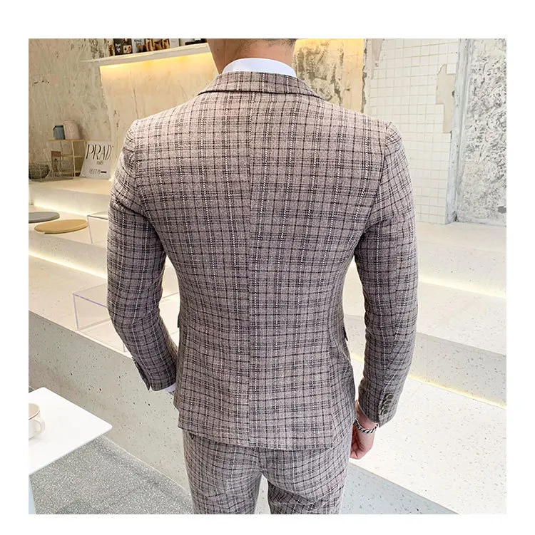 Terno Masculino 5XL, роскошный мужской костюм в клетку, официальные мужские костюмы, офисный мужской костюм s, обычный крой, клетчатый смокинг, мужские костюмы, 3 предмета