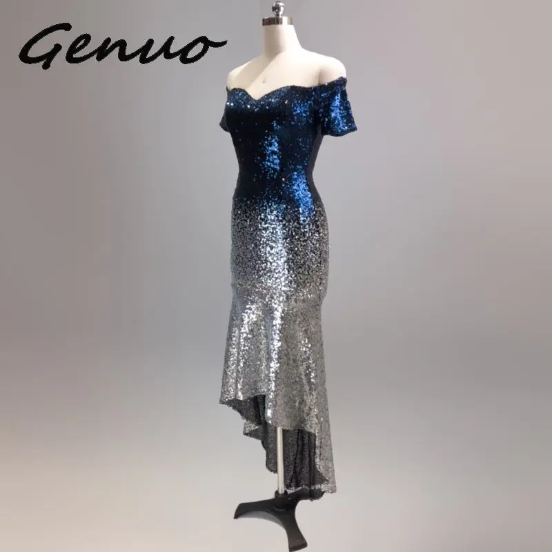 Genuo, новинка, Vestidos De Baile, сексуальные платья для вечеринок,, вырез лодочкой, подлинный, с блестками, ассиметричное, на заказ, Вечерние платья Русалка