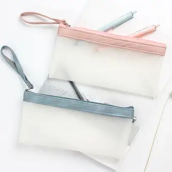 

Simple Hold Translucent PU Pencil Case Stationery Storage Organizer Pencil Bag School Office Supply Escolar