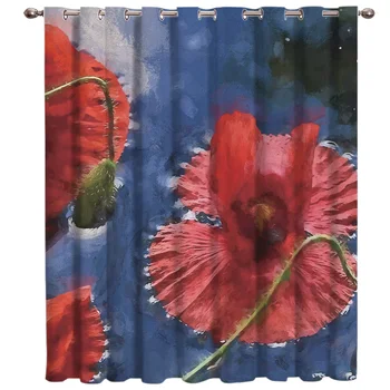 

The Red Poppy In The Pond Floral Fabric Kids Window Treatment Hardware Sets Curtain
