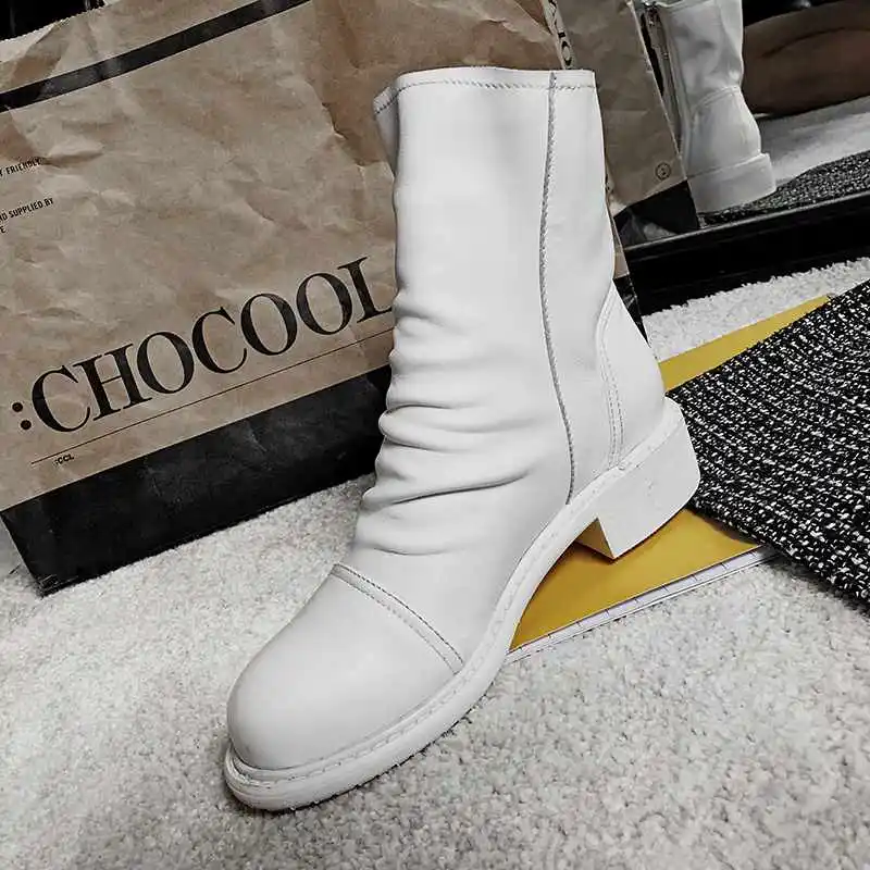krazing pot pleated sheep leather superstar low heel western round toe zipper personalized design wear mid-calf boots l09