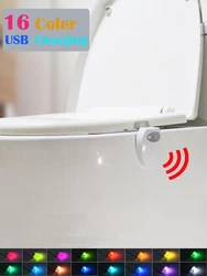 Lampe de toilette étanche à LED, 16 couleurs, avec batterie intégrée, fonction de stérilisation UV, capteur de mouvement, toilettes, salle de bain 