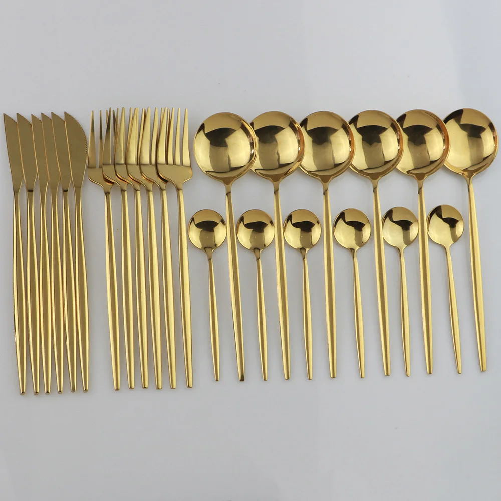 

24pcs Gold Dinnerware Set 304 Stainless Steel Tableware Set Fork Knife Spoon Cutlery Set Flatware Set Dishwasher Safe Gift Box