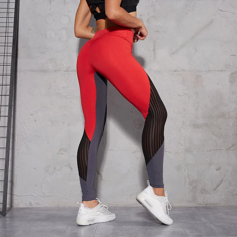Новые модные лоскутные леггинсы Женская Спортивная одежда леггинсы с высокой талией Femme сексуальные брюки в сеточку фитнес Roupa Feminina