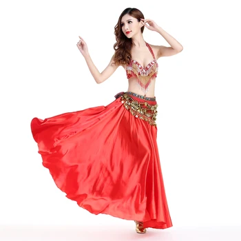 

Belly Dance Satin Full Circle Halloween Skirt Shiny Fancy Casual Waist Skirt for Flamenco Cha Cha