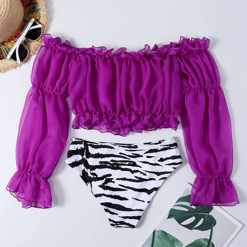 In-X, сексуальное бикини с длинным рукавом, Леопардовый принт, купальник с оборками, бразильский комплект бикини, летний купальный костюм, купальник для женщин