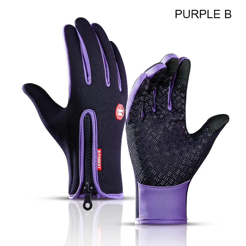 Перчатки унисекс с сенсорным экраном, зимние теплые перчатки для велоспорта, катания на лыжах, спорта на открытом воздухе, кемпинга, пеших прогулок, мотоциклетные перчатки с полным пальцем - Цвет: Purple B