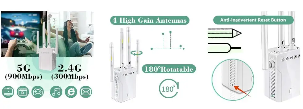 spectrum wifi amplifier Bộ Mở Rộng Sóng WiFi Tốc Độ 1200Mbps Wi-Fi Repeater 2 Băng Tần 2.4G & 5G Tín Hiệu Giãn Nở Cầu 360 ° Full Vùng Phủ Sóng cho Gia Đình Các Bộ Định Tuyến Dễ Dàng Bộ wifi network amplifier