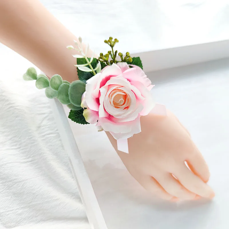 Accesorios de boda para dama honor, ramillete de muñeca, pulsera, Boutonniere, rosas, flores de artificiales, fiesta, graduación, decoración de matrimonio A - AliExpress