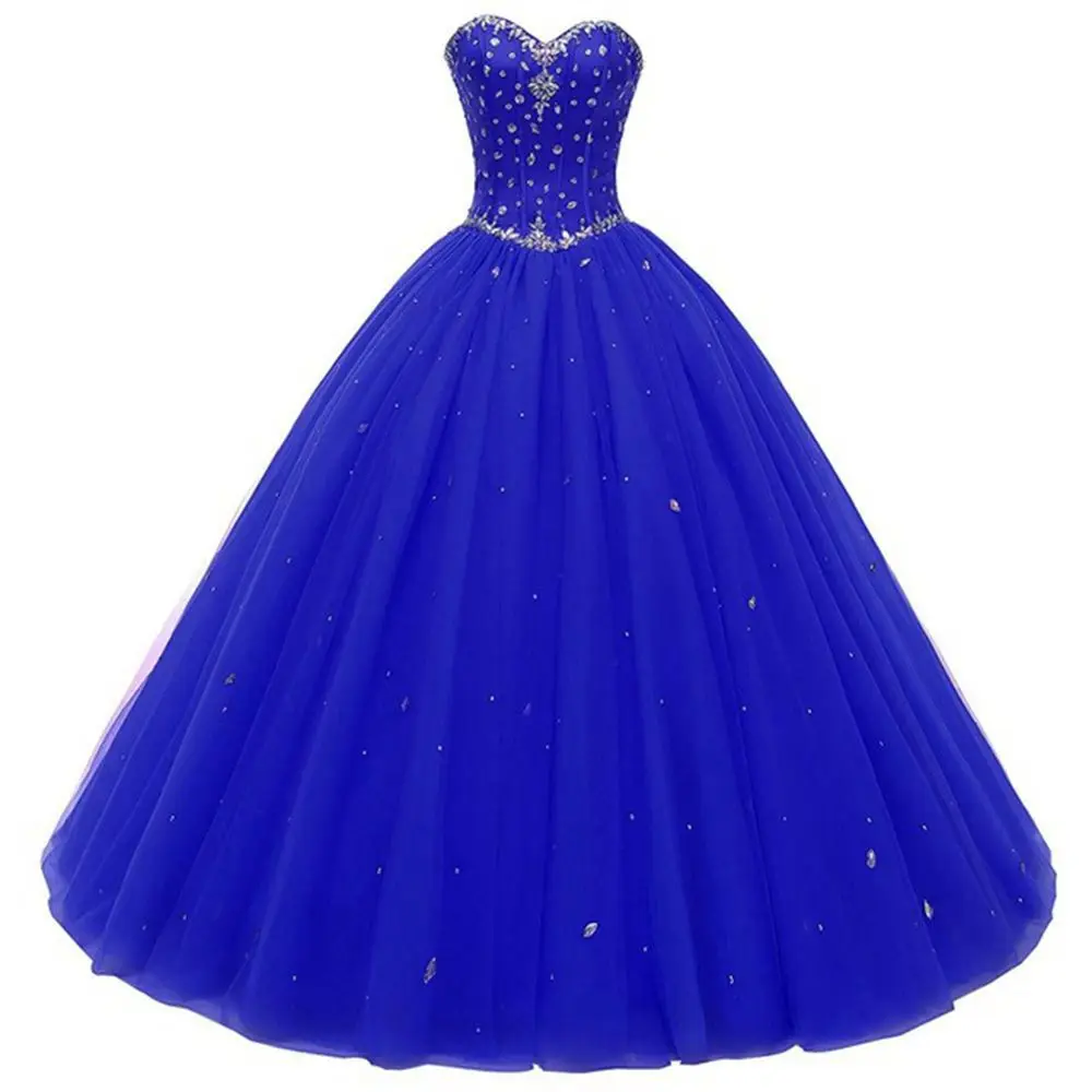 Royal Blue Винтажные бисерные Бальные платья лиф сердечком с блестками бальное платье Пышное Платье Выпускной Стразы Тюль длинное платье для дня рождения - Цвет: Royal Blue