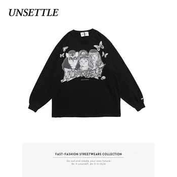 

2020Autumn Long Sleeve Oversized graphic t shirt Harajuku Funny Cat Print Men/Women Hip Hop Streetwear T-shirts Cotton Male Tops