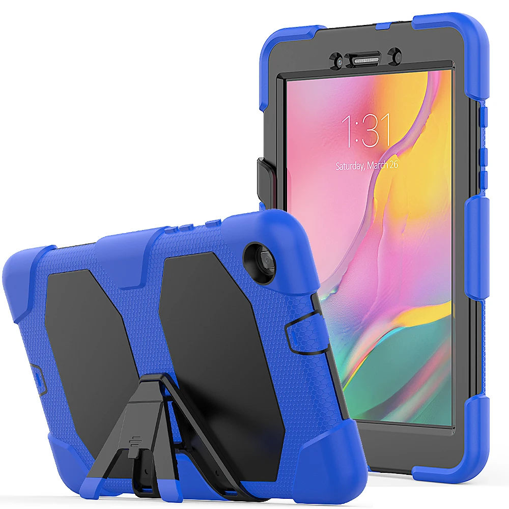 blue 3-слойная защитная крышка для samsung Galaxy Tab A 8,0 SM-T290 T295 T297 Чехол ударопрочный Жесткий ПК силиконовый чехол-подставка funda - Цвет: blue