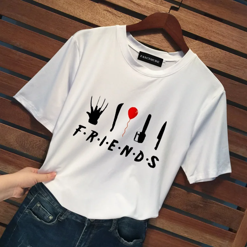 Футболка с готическим рисунком Friends Tee Harajuku женская футболка с буквенным принтом с коротким рукавом и круглым вырезом Женские топы