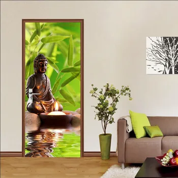 

Door Sticker Buddha Statue Creative Pvc Waterproof Renovation Mural Self Adhesive Print Picture Diy Home Decor Wallpaper Decal