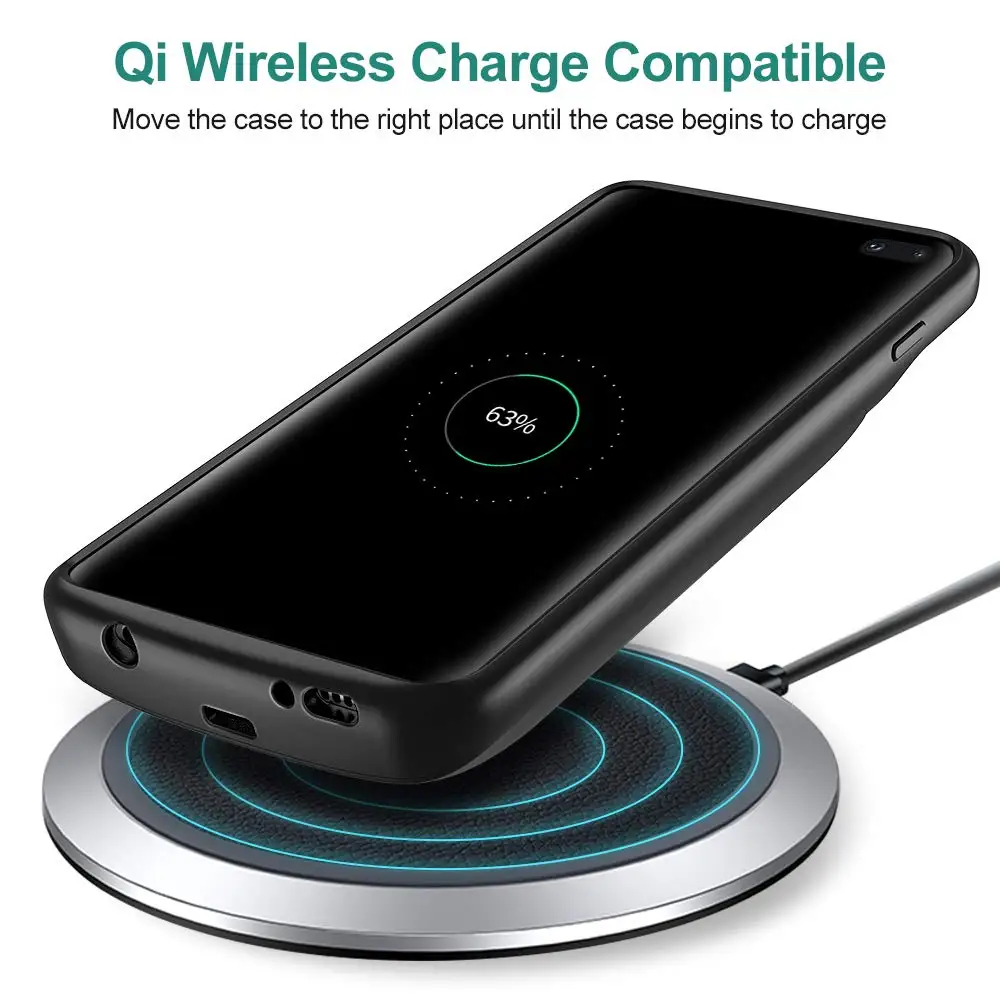 NEWDERY 10000mAh 배터리 케이스 삼성 note 9 S20 Plus Qi 무선 보조베터리 케이스 삼성 Galaxy S10 plus S20 + black
