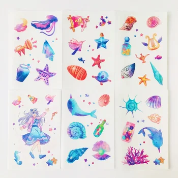 

6 Sheets /Pack Oceanside Dolphin Shells Decorative Stickers Phone Car Styling Decorative Stickers