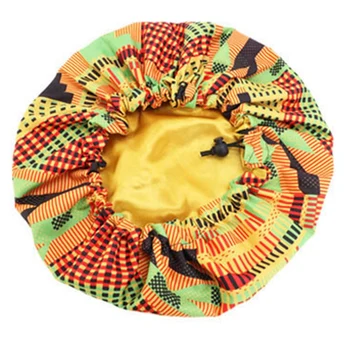 

New Extra Large Size African Pattern Satin Bonnet Big Wave Brim Ankara Dashiki Night Sleep Cap Women Flower Turban