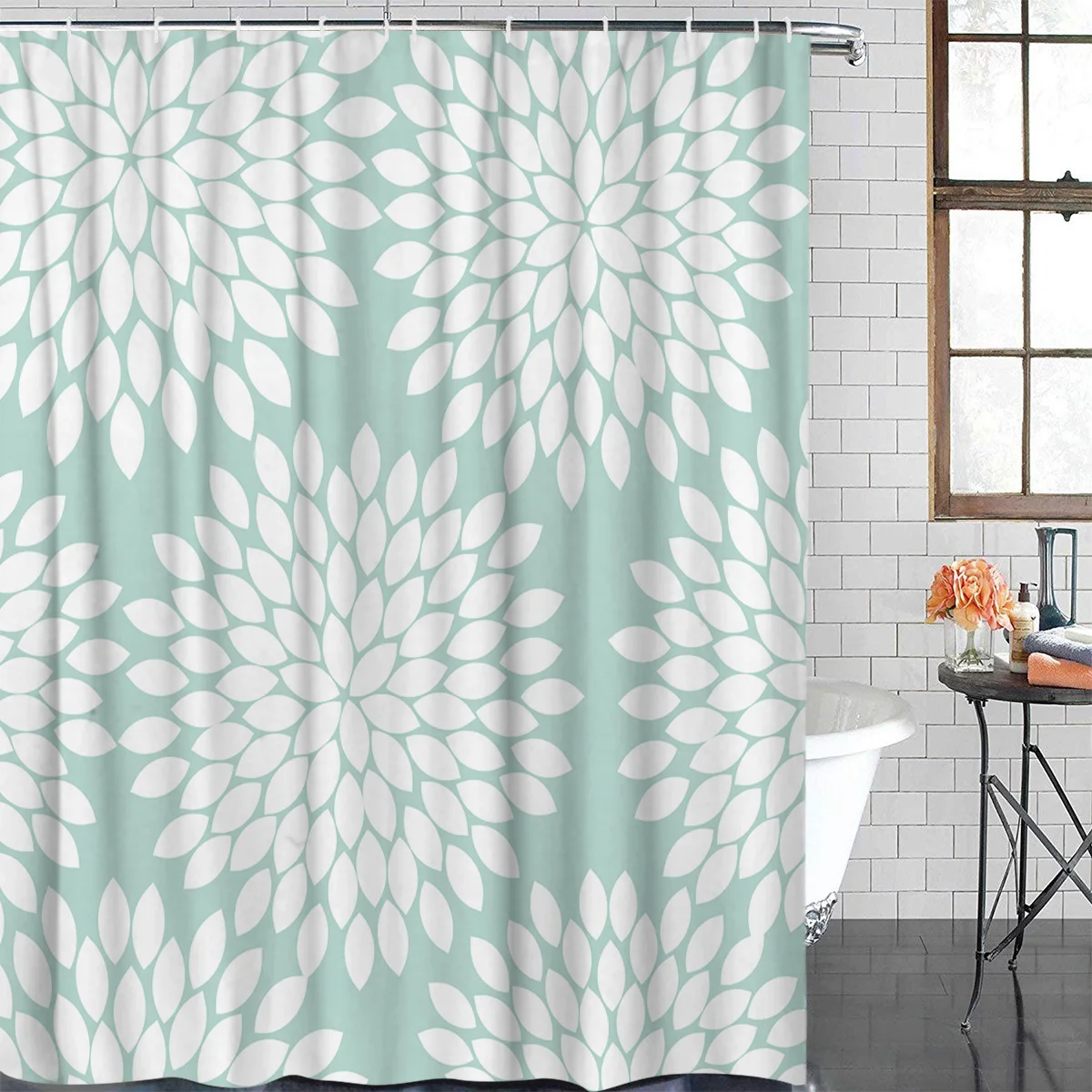 Abstract Dahlia Pattern Shower Curtain Waterproof Polyester With 12 Hooks