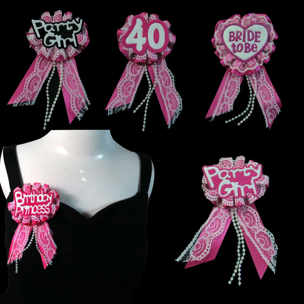 Белые кружевные розовые с лентой значки вечерние для девочек дня рождения дизайн