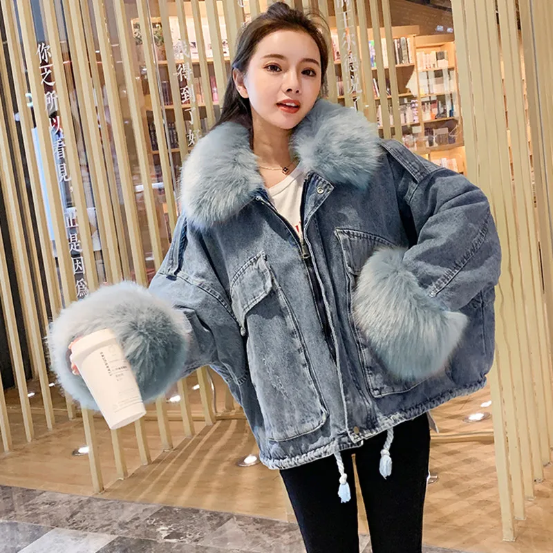 Женская джинсовая куртка для мальчика с меховым 2020 в Корейском стиле на осень