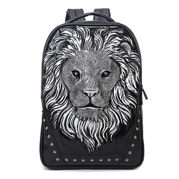 

Leather Backpack Creative 3D Lion pattern Backpack men Bookbag 15.6 inch Laptop bag Large capacity Waterproof Travel Backpacks