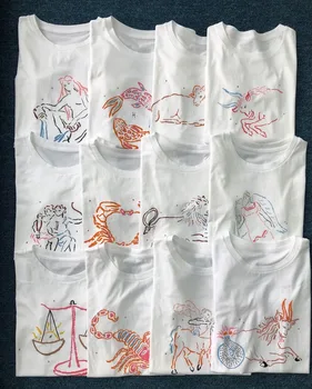 

Women T-shirt White Twelve Constellation Round Neck Short Sleeve