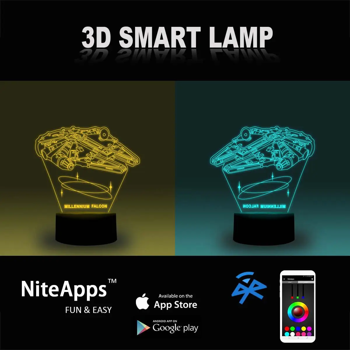NiteApps 3D Millennium Falcon ночник настольная лампа Иллюзия подарок на день рождения приложение/сенсорное управление