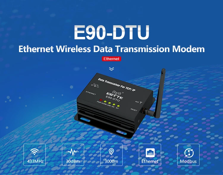 E90-DTU-433C30E Ethernet Modbus 433 МГц 1 Вт IoT TCXO длинный диапазон PLC передача данных беспроводной трансивер модем ethernet модем