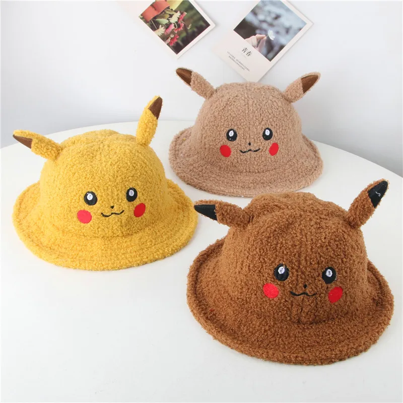 

Baby Hat Autumn And Winter Children Plush Bucket Hat Infant Cute Adorable Pikachu Small Yellow Hat Men And Women Children Bucket