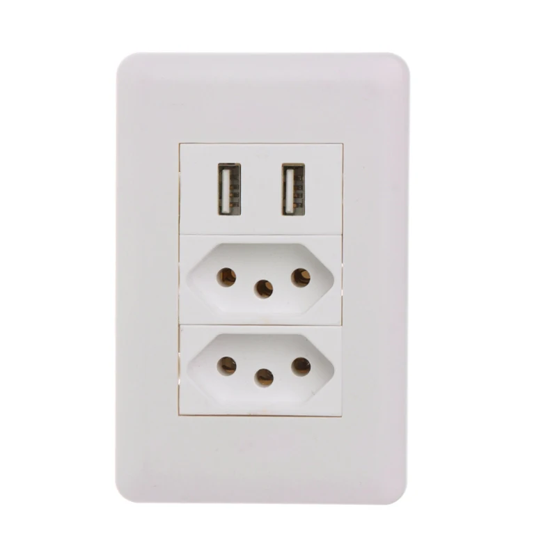 Бразильская розетка 15A Brasil Standard 5 В 2100mA двойной usb-порт для зарядки 115 мм * 75 AC 110 ~ 250 |