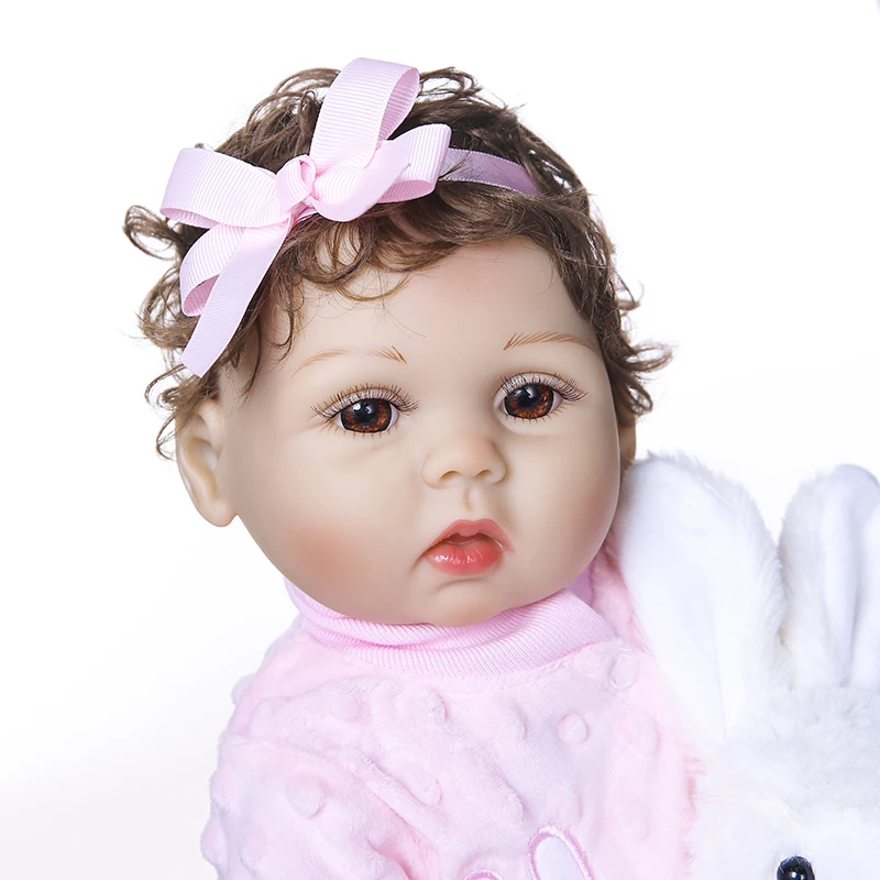 47CM Original NPK full body solicone bebe doll reborn todderl girl curly hand rooted hair high quality doll bath toy gift 5