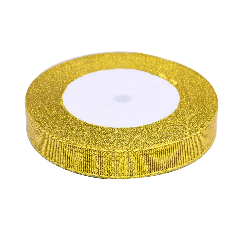 gold 15mm wide 25Y 10-25 мм Золотая Серебряная металлическая нить лента подарочный Блестящий кружевная тесьма для свадьбы День рождения украшение для Рождественского торта DIY бант - Цвет: gold 15mm wide